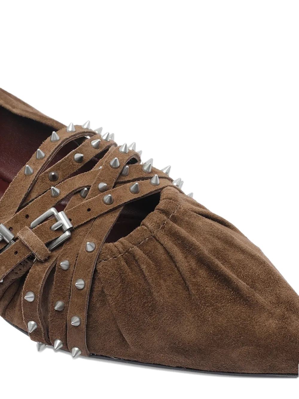 Ash Brendah Pointed-toe Buckle Ballet Flats In Brown