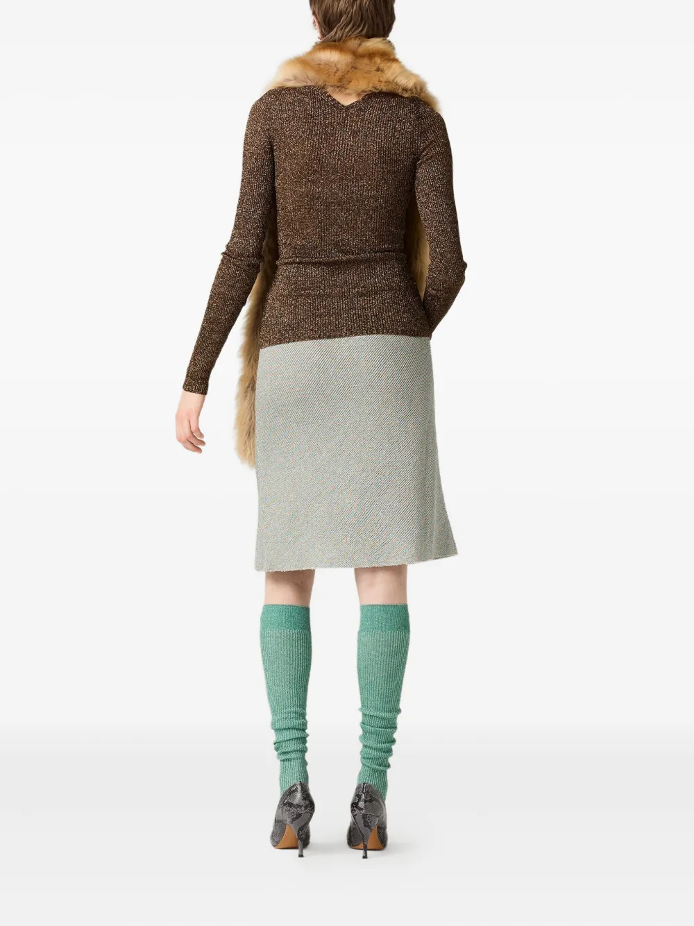 Miu Miu Ribbed-knit Flared Skirt In Gray