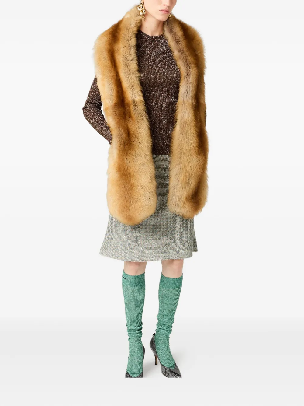 Miu Miu Ribbed-knit Flared Skirt In Gray