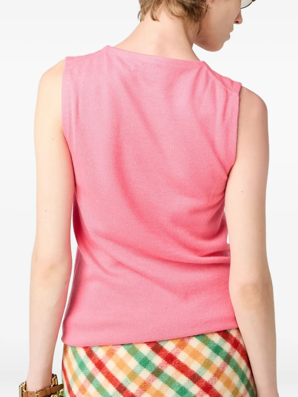 Miu Miu Intarsia-logo Sleeveless Vest In Pink