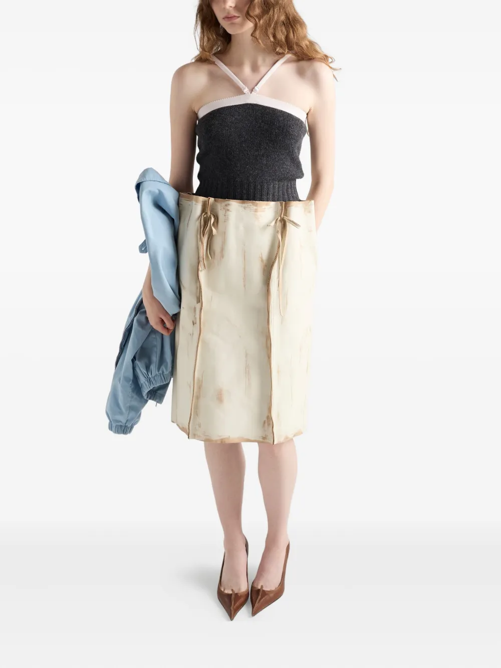 Prada leather midi skirt - Beige