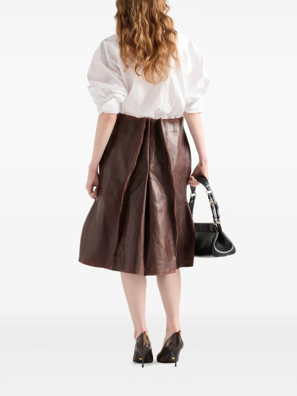 Prada Leren midi-rok Bruin