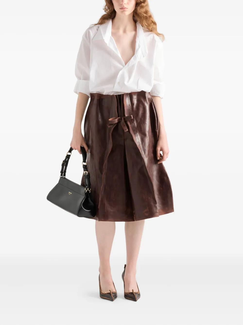 Prada Leren midi-rok - Bruin