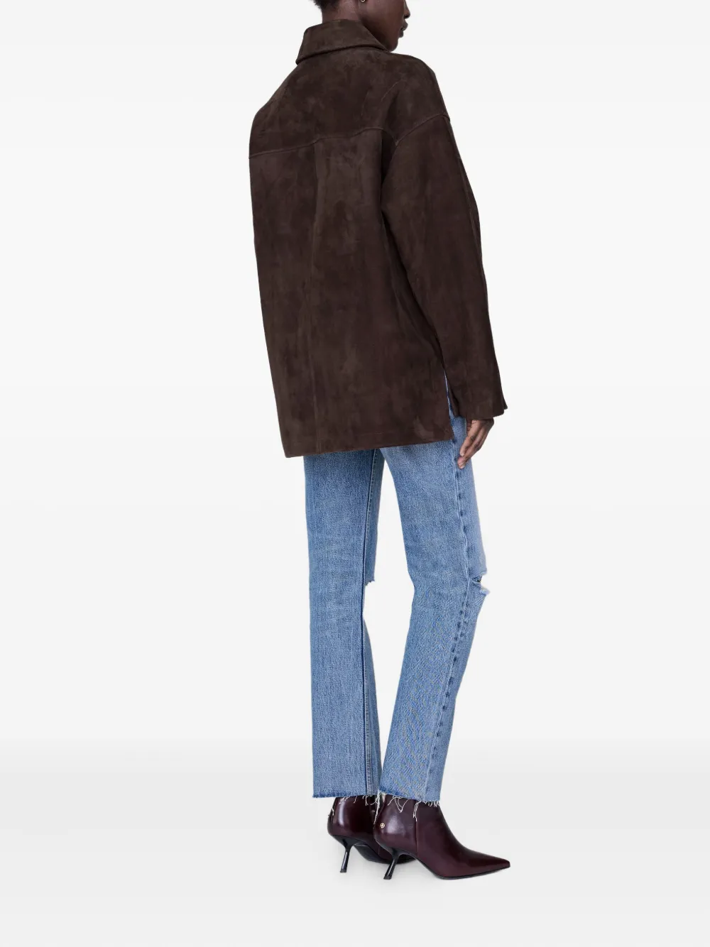 Anine Bing Gold-button Suede Jacket In Brown