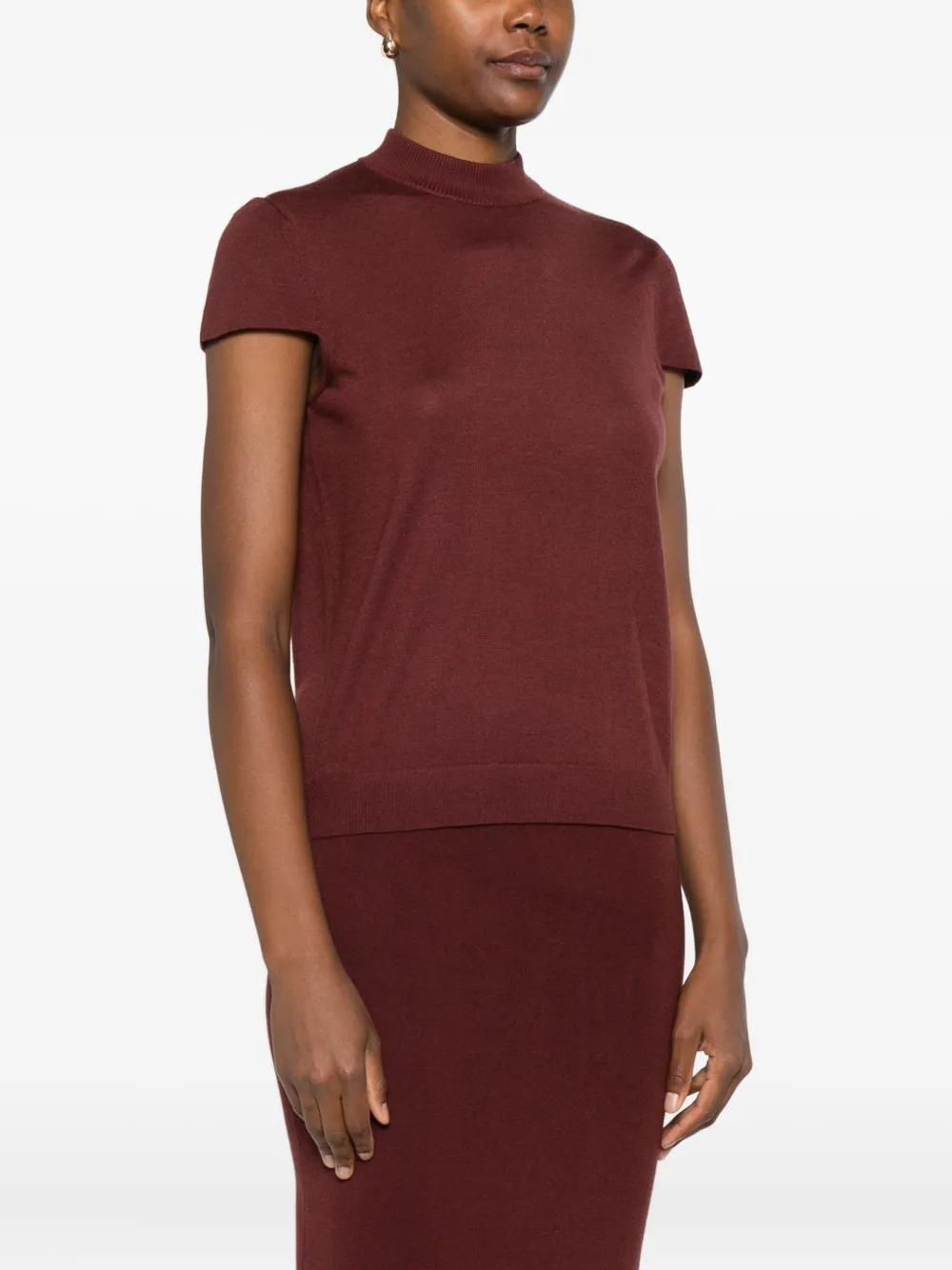 Dorothee Schumacher Essential Ease T-shirt met korte mouwen en hoge hals Rood