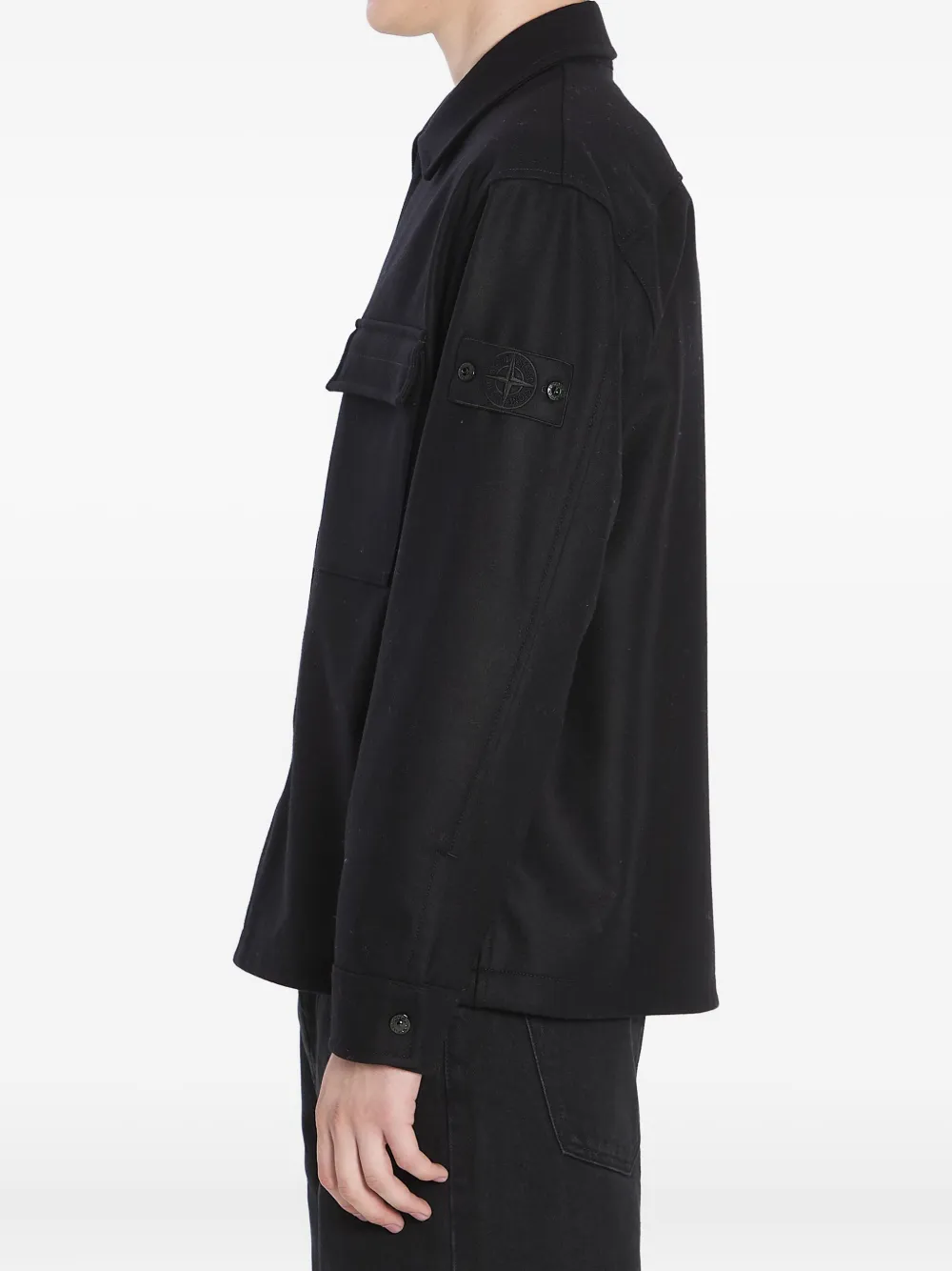 Stone Island Wool Blend Shirt With Chest And Flap Pockets In Black