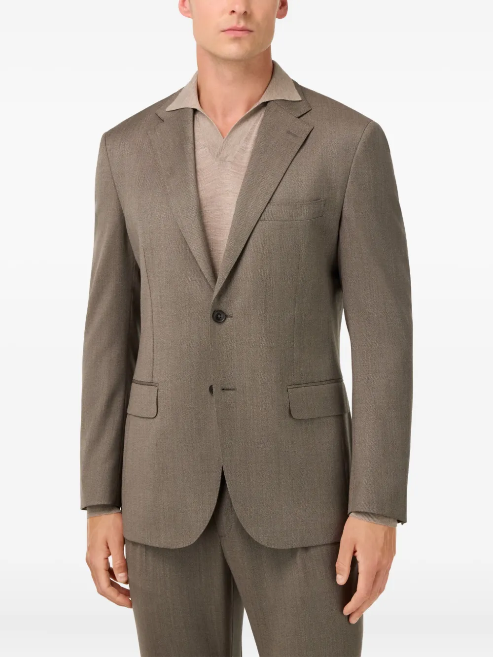 Boggi Milano Wollen pak met visgraatpatroon Bruin