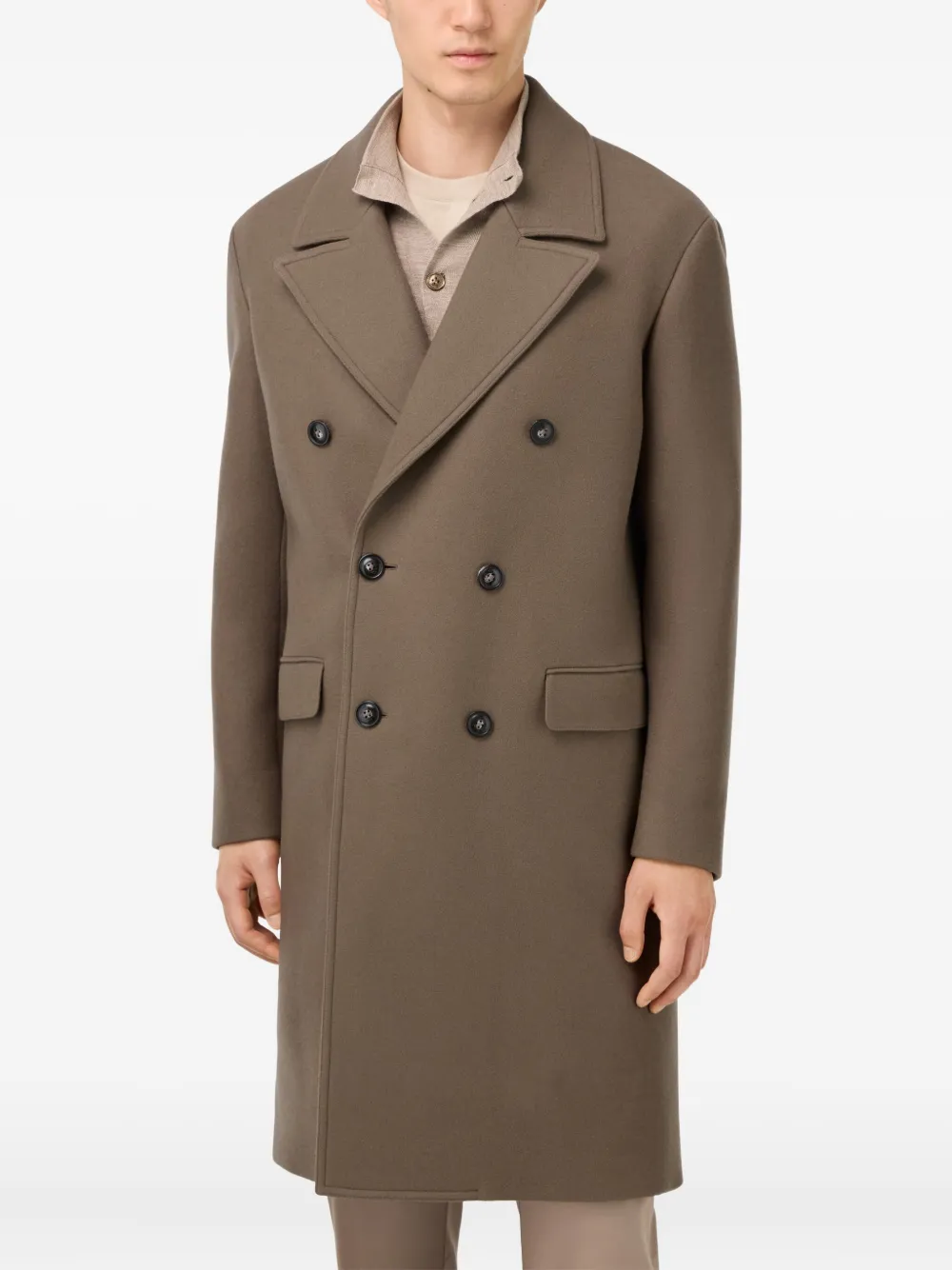 Boggi Milano Wollen jas met dubbele rij knopen Bruin