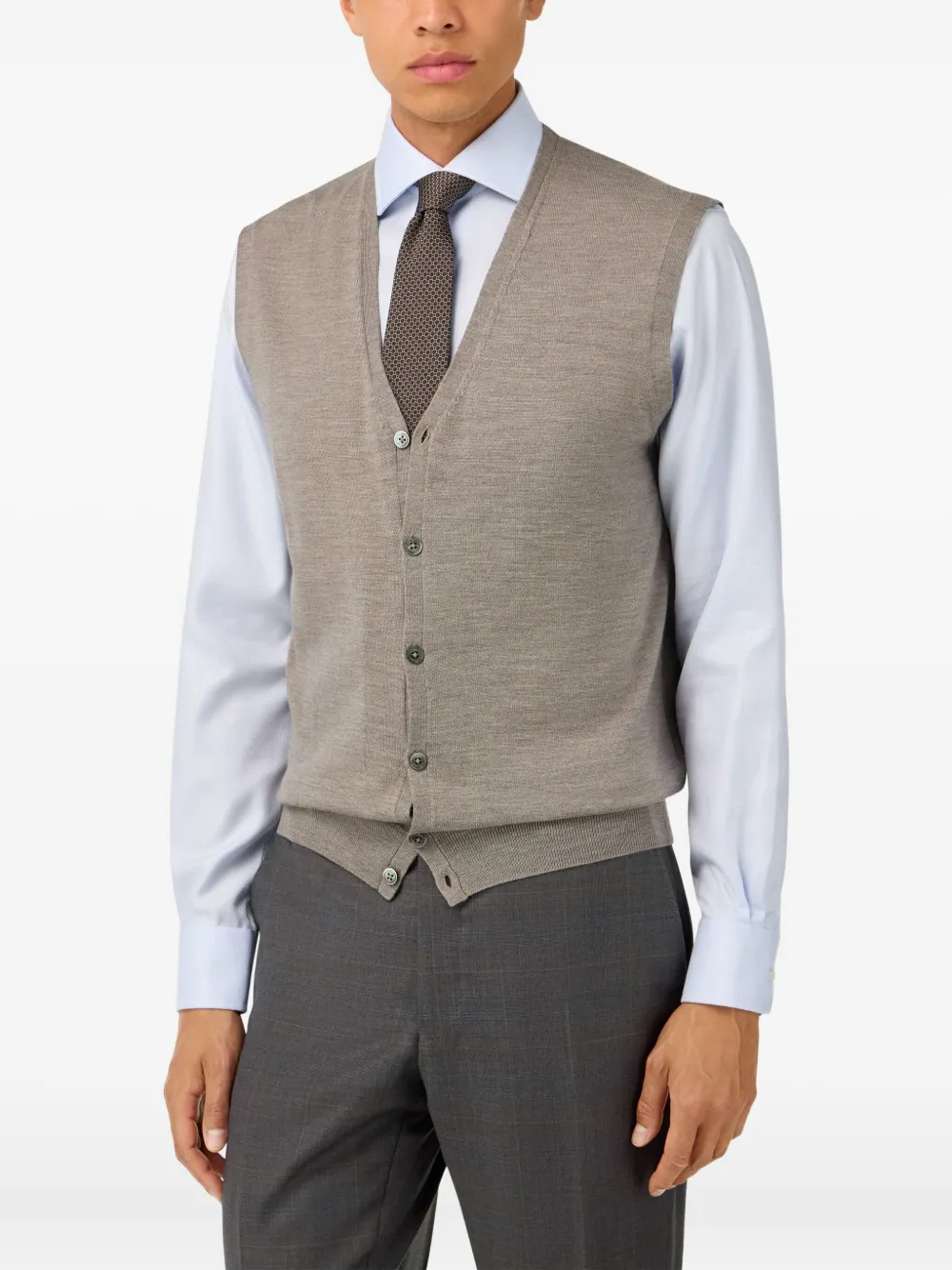 Boggi Milano Merino Wool Mother-of-pearl Button Vest In Gray