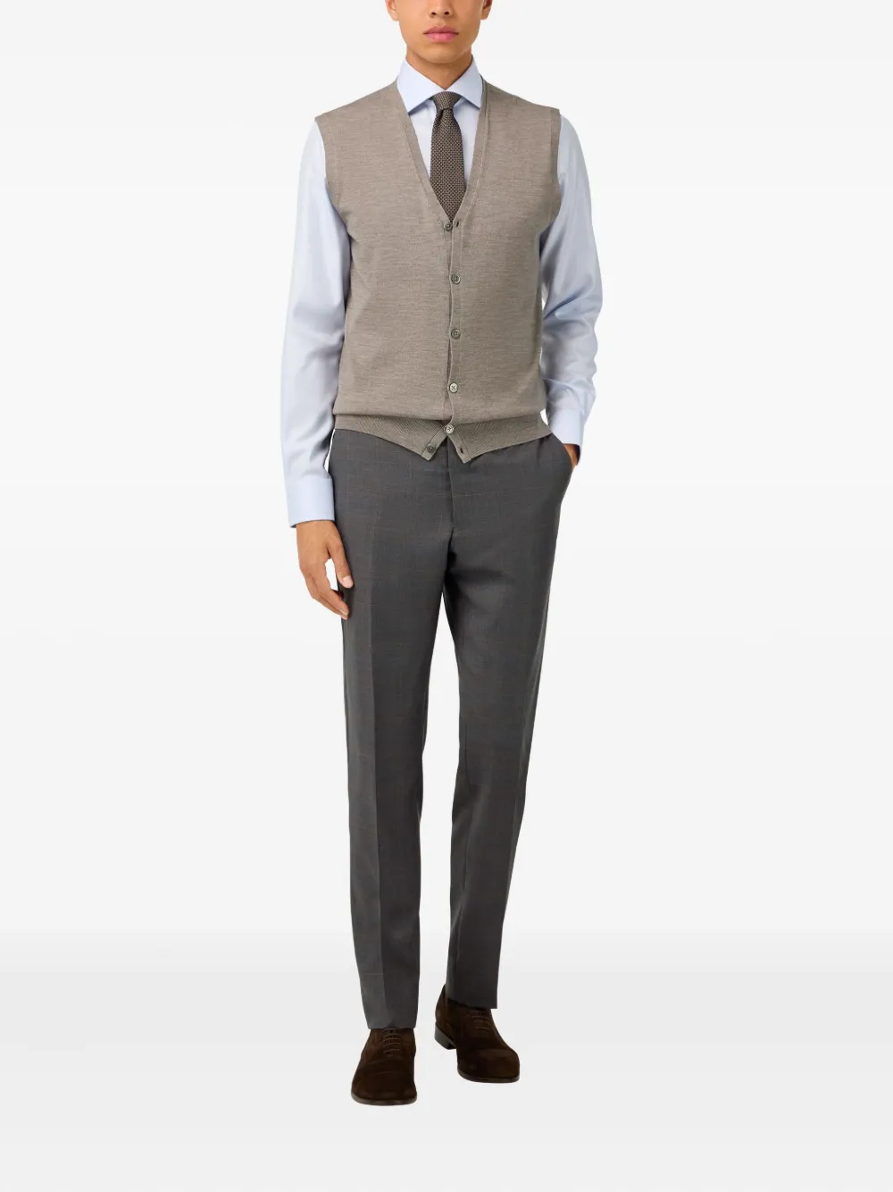 Boggi Milano Merino Wool Mother-of-pearl Button Vest In Gray