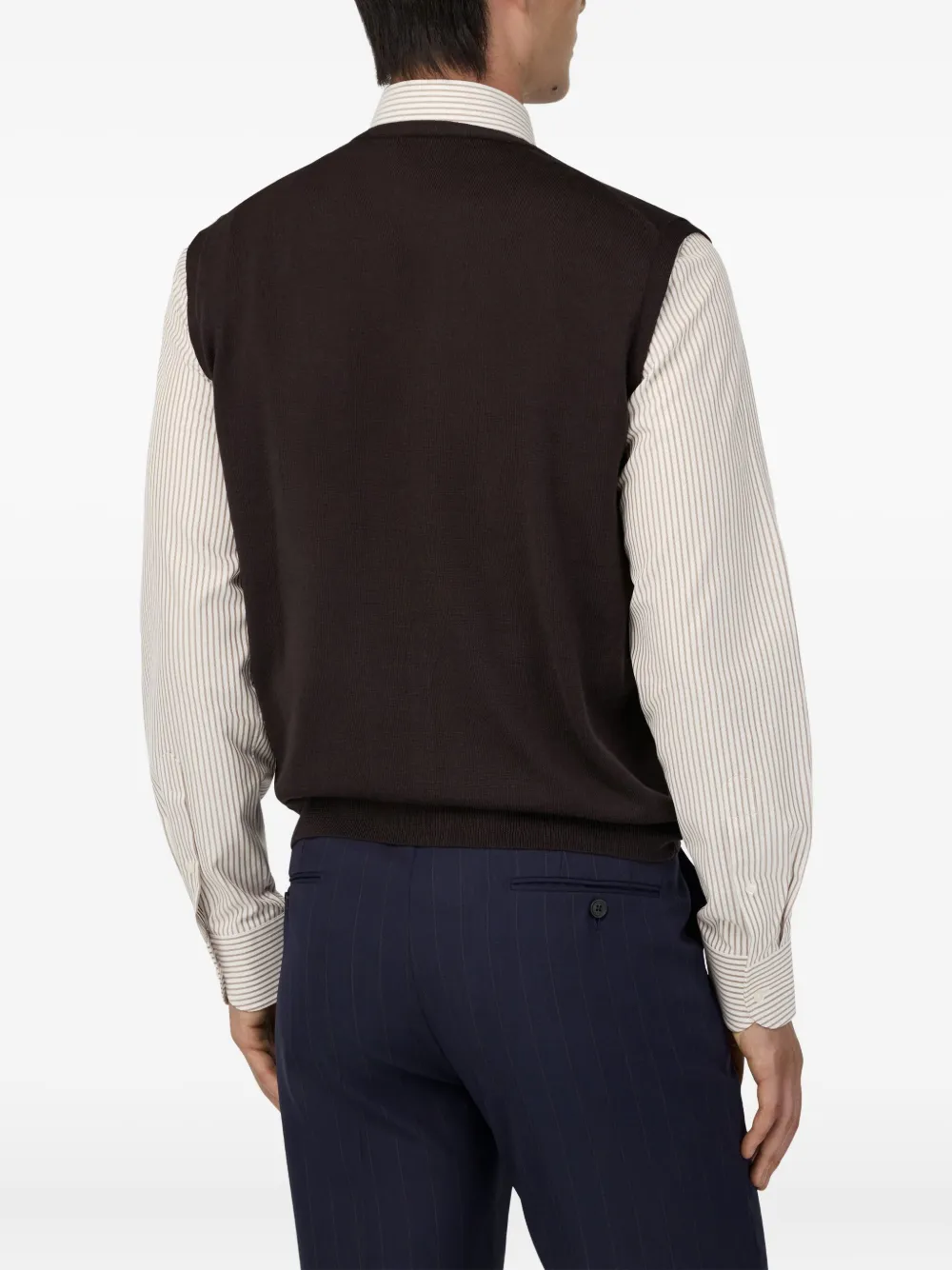 Boggi Milano Merino Wool Mother-of-pearl Button Vest In Brown