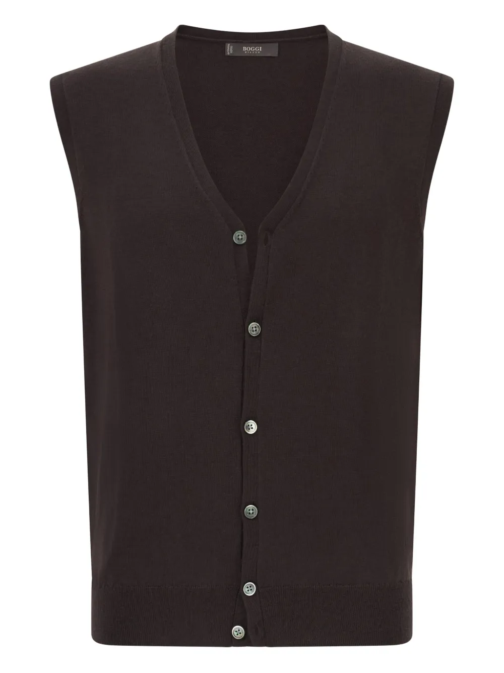 Boggi Milano Merino Wool Mother-of-pearl Button Vest In Brown