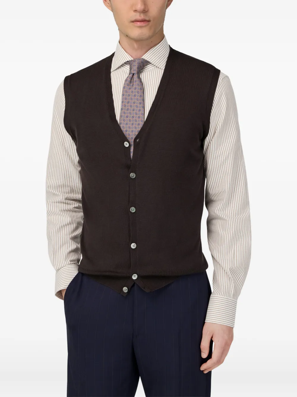 Boggi Milano Merino Wool Mother-of-pearl Button Vest In Brown