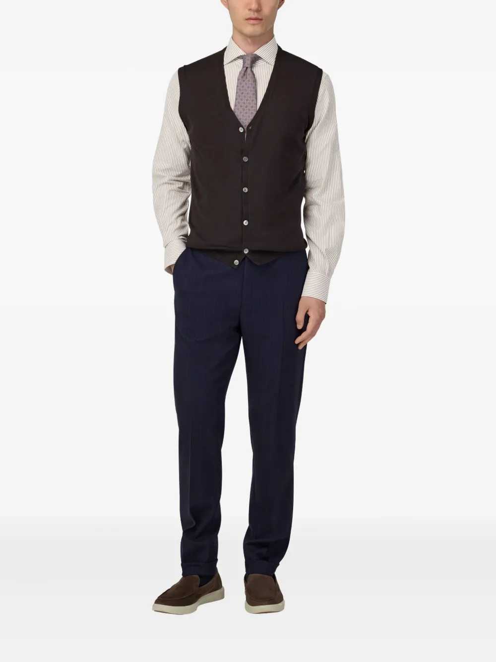 Boggi Milano Merino Wool Mother-of-pearl Button Vest In Brown