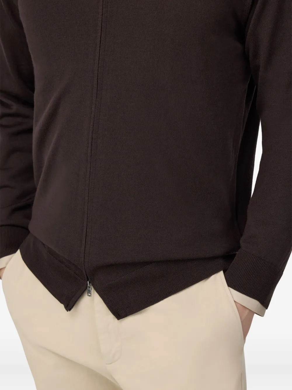 Boggi Milano Full-zip Merino Wool Cardigan In Brown