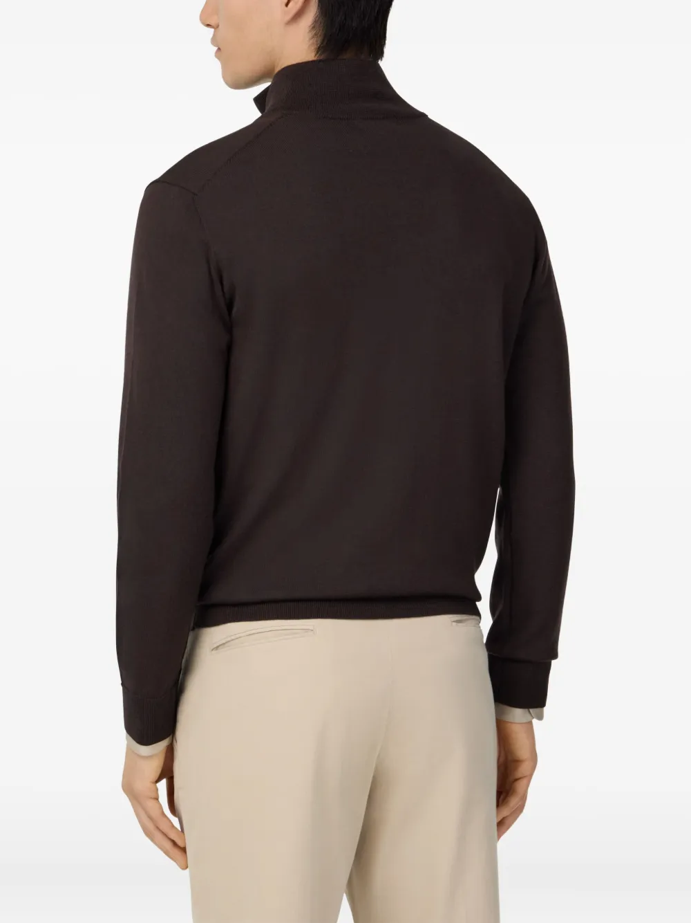 Boggi Milano Full-zip Merino Wool Cardigan In Brown