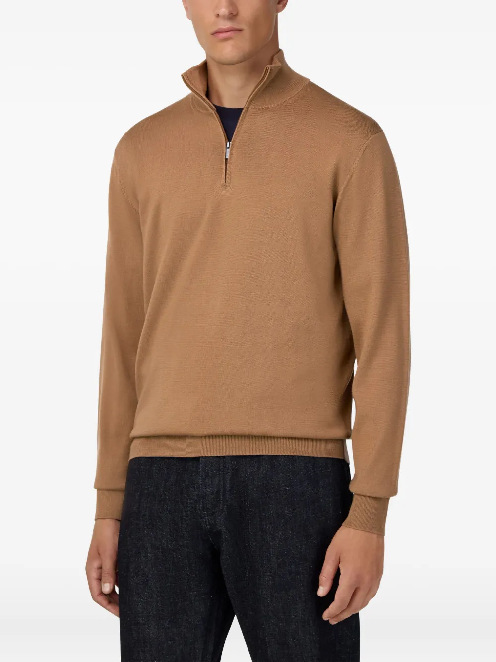 Boggi Milano Sweater van merinowol met halve rits Bruin