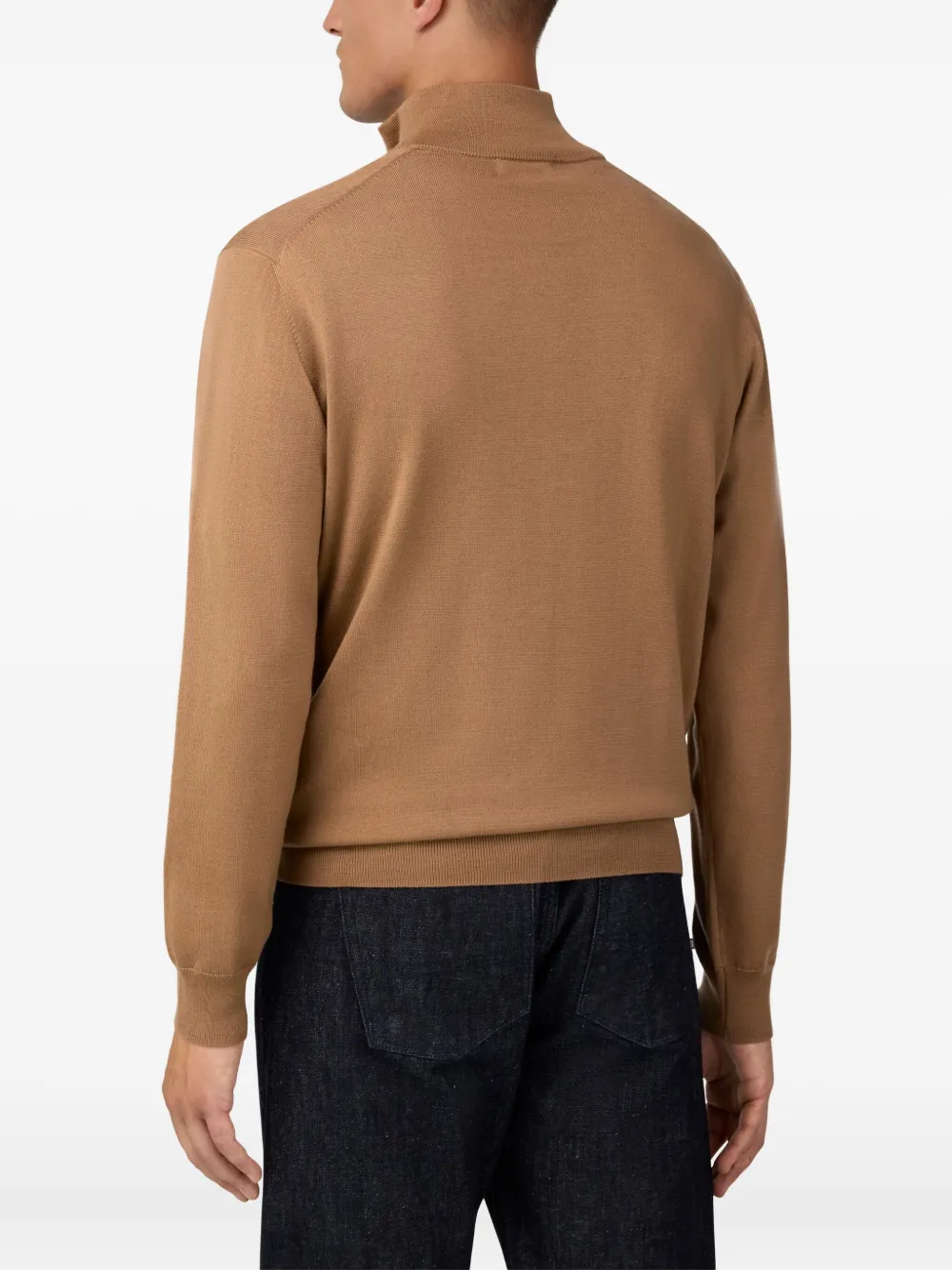 Boggi Milano Sweater van merinowol met halve rits Bruin