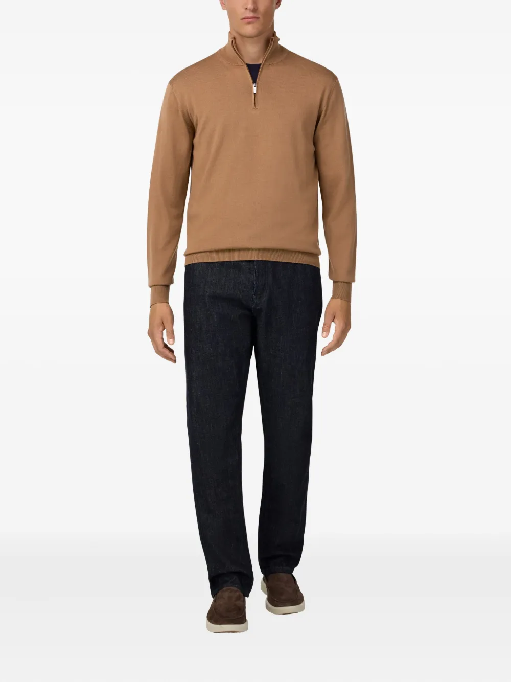 Boggi Milano Sweater van merinowol met halve rits - Bruin