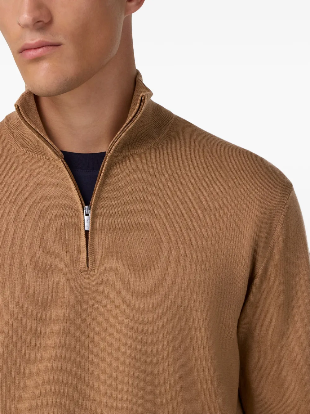 Boggi Milano Sweater van merinowol met halve rits Bruin