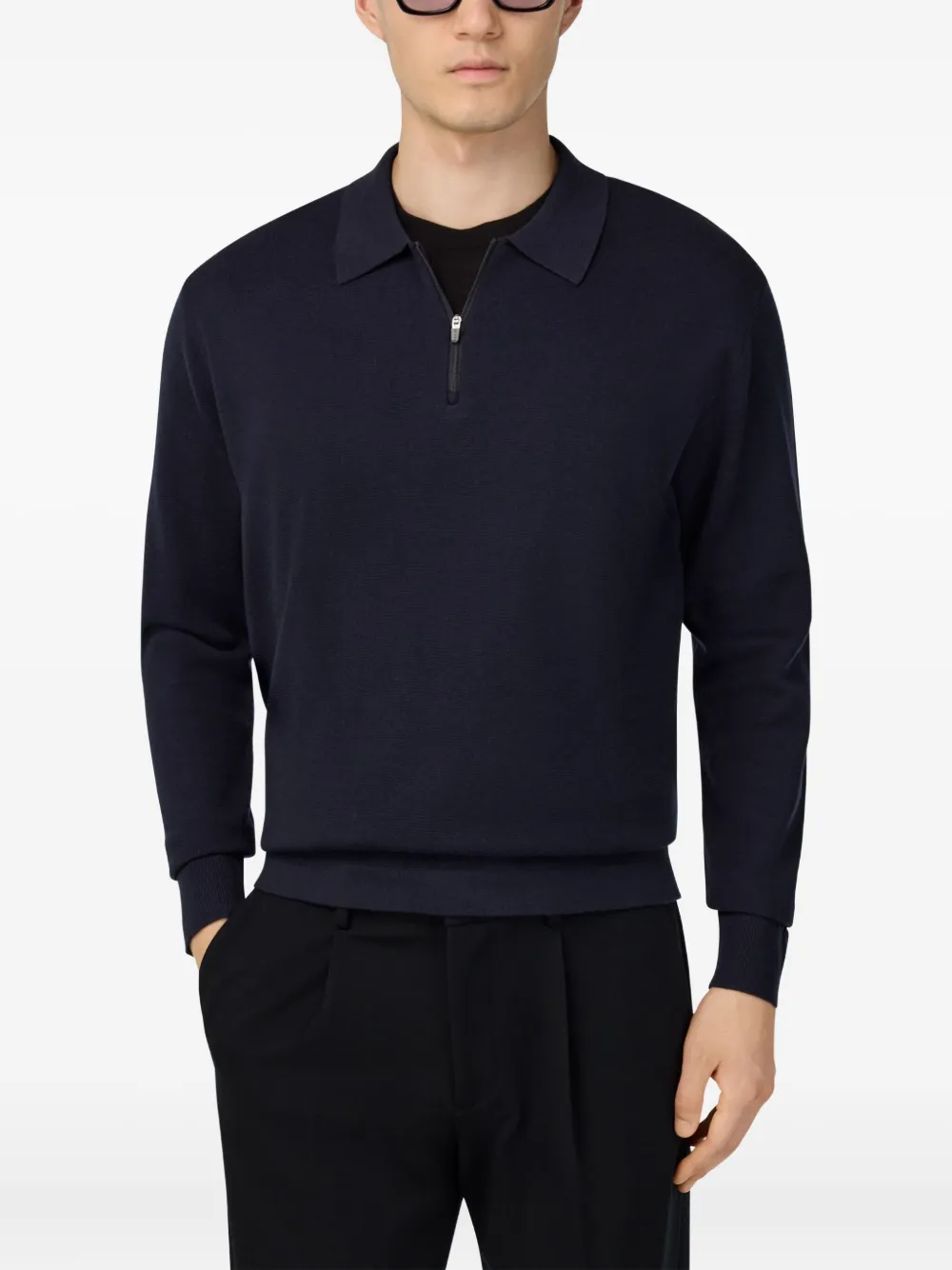 Boggi Milano Trui met halve rits en polokraag Blauw