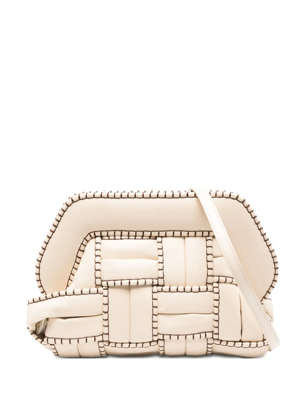 Themoirè Tia Woven Clutch Detachable Strap In Neutral
