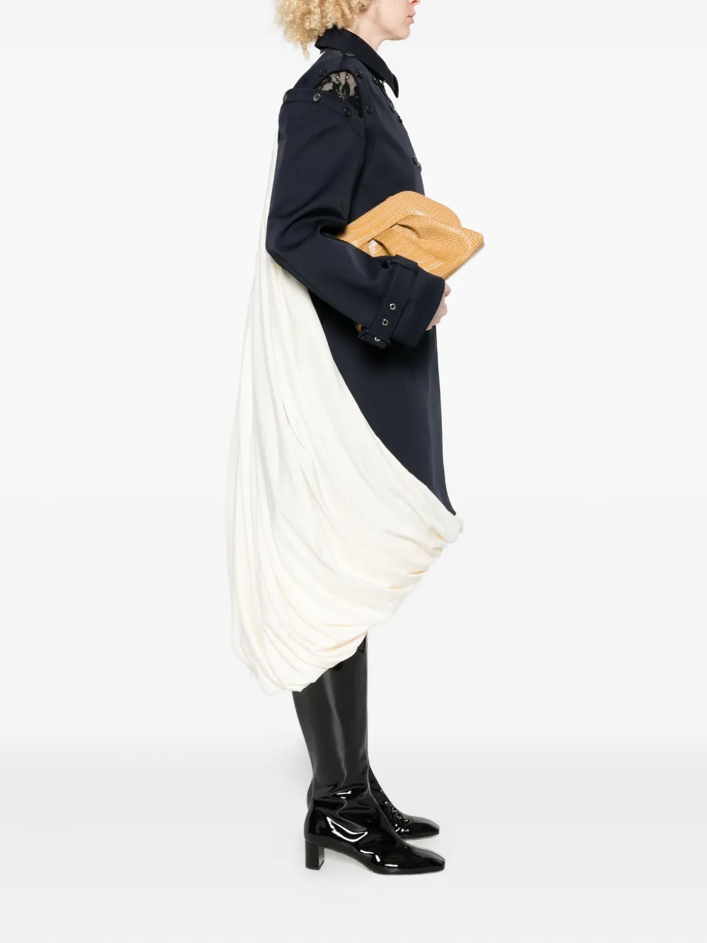Themoirè pleated crocodile-effect clutch bag - Geel