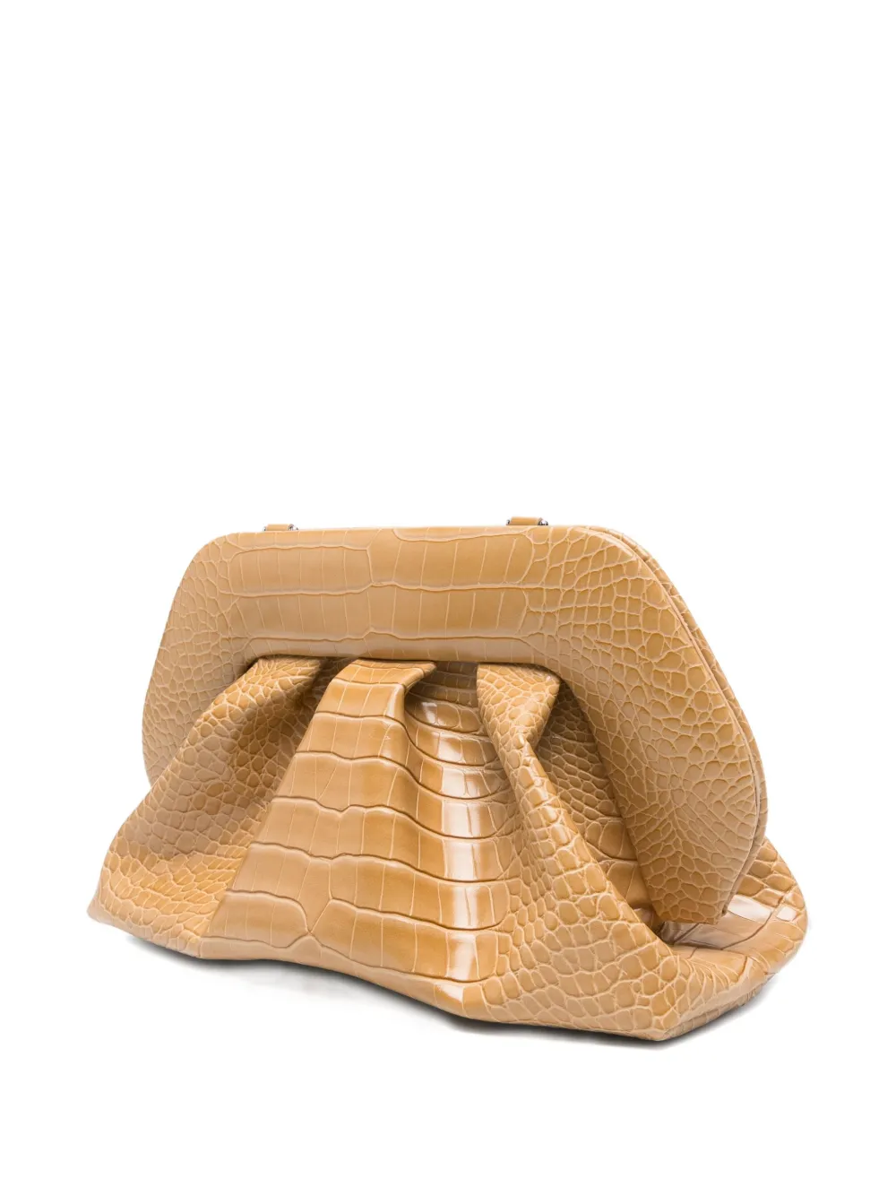 Themoirè Pleated Crocodile-effect Clutch Bag In Yellow