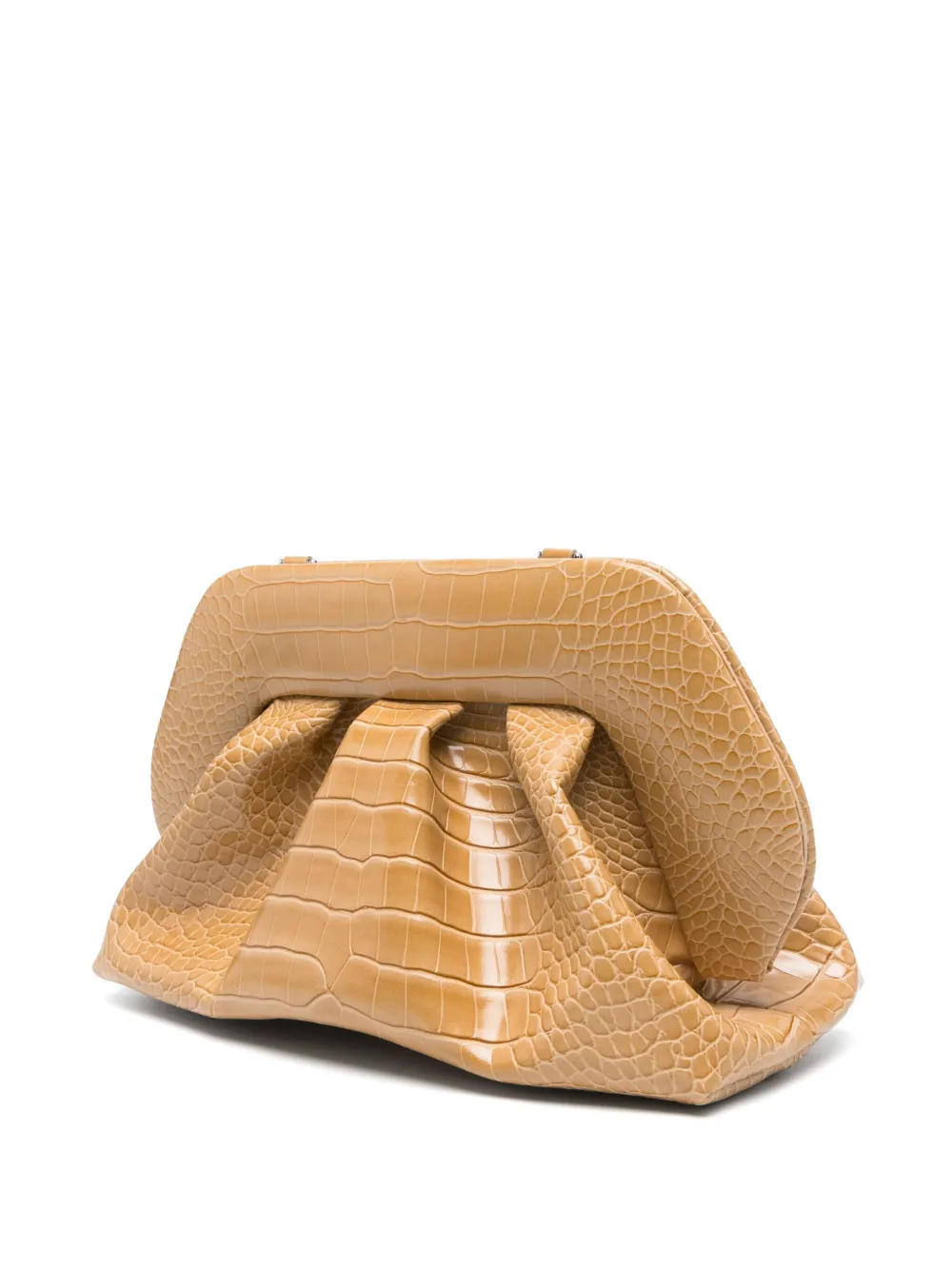 Themoirè Geplooide clutch met krokodillen-reliëf Geel
