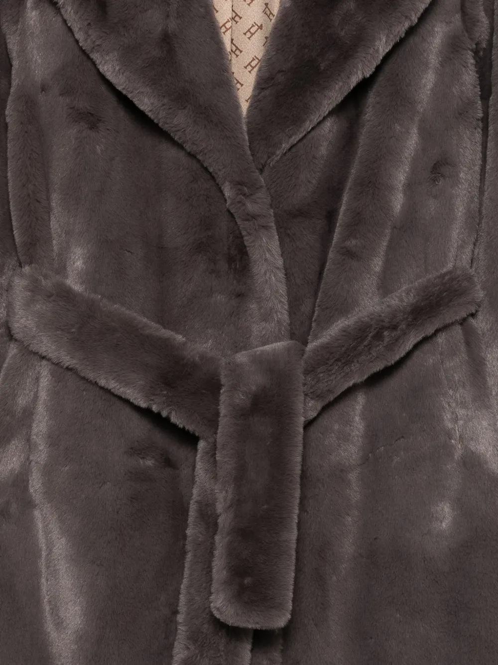 Herno Long Faux Fur Coat With Belted Waist In Gray