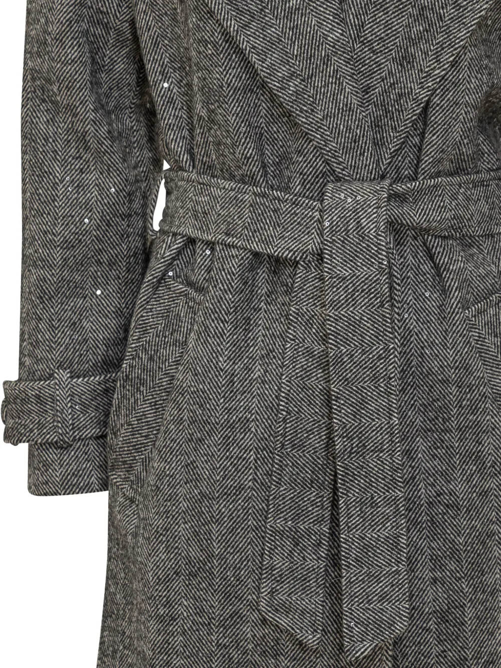Actualee Herringbone Sequin-embellished Trench Coat In Gray