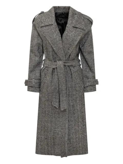 ACTUALEE herringbone sequin-embellished trench coat