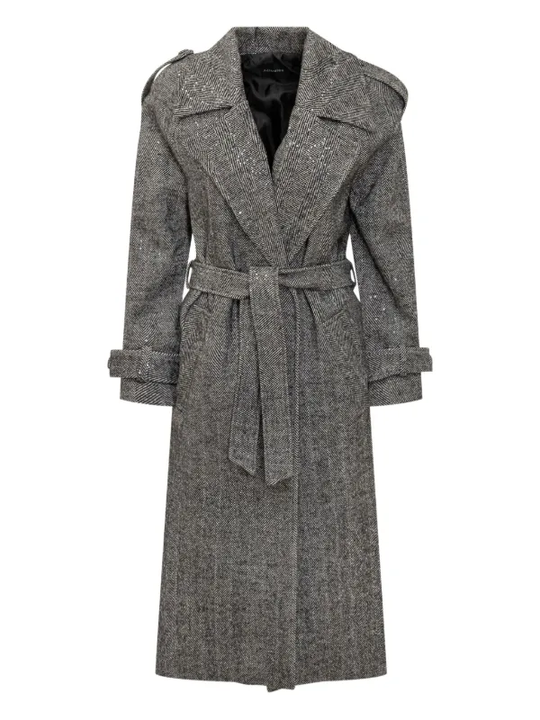 ACTUALEE ヘリンボーン スパンコール トレンチコート | グレー