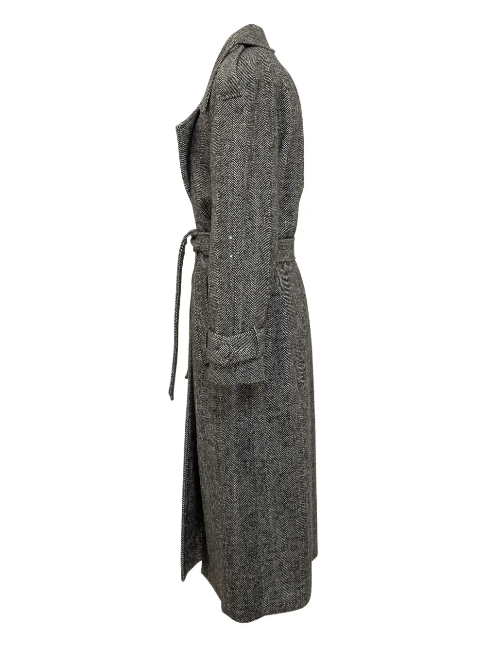 Actualee Herringbone Sequin-embellished Trench Coat In Gray