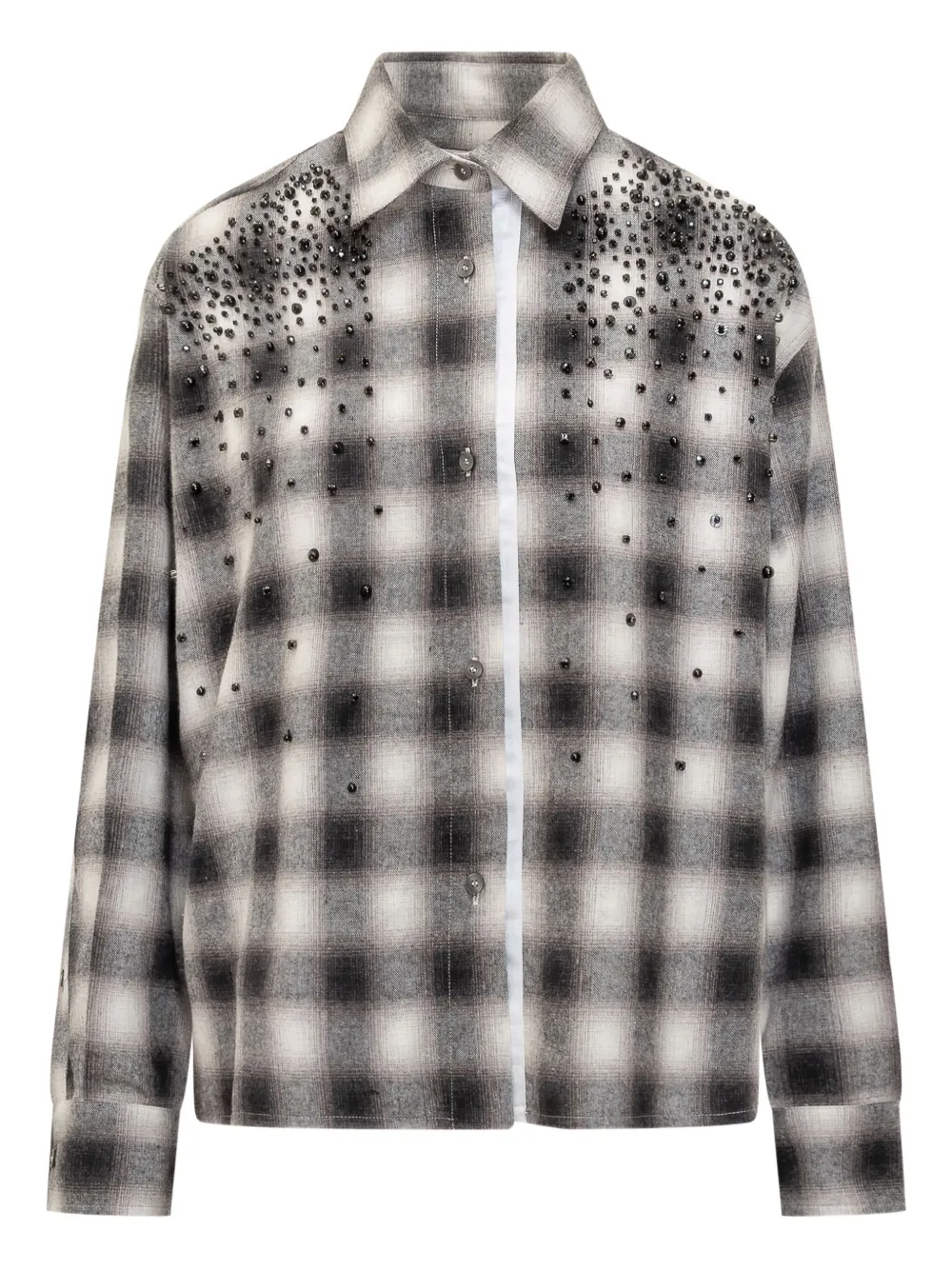 Des_phemmes Des Phemmes Shirt In Plaid With Rhinestones In Gray