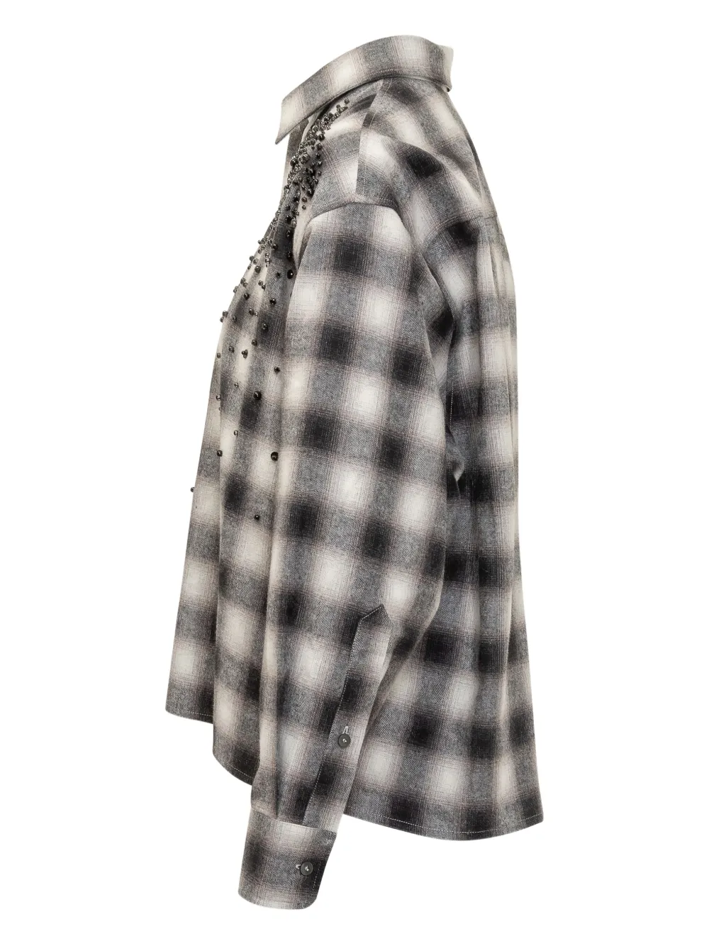 Des_phemmes Des Phemmes Shirt In Plaid With Rhinestones In Gray