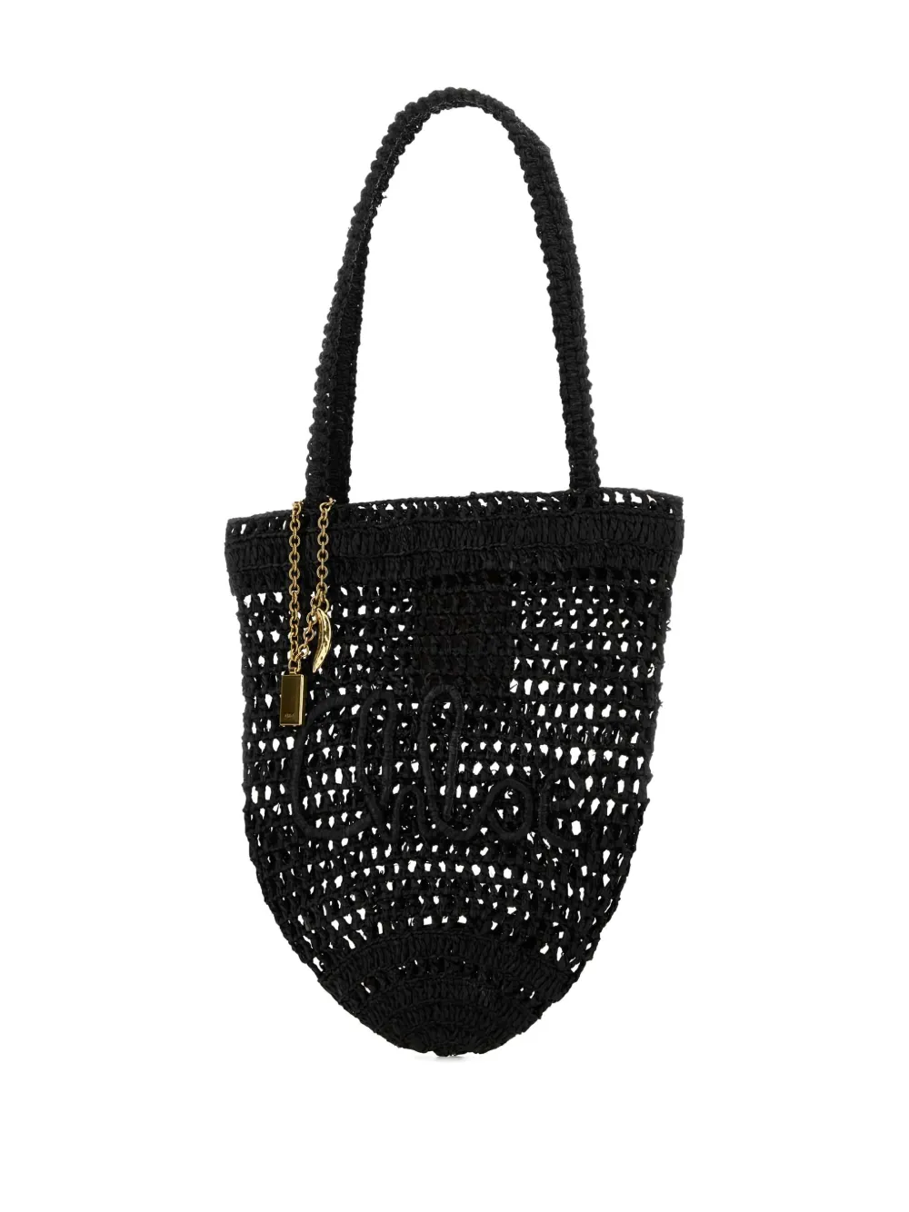 Chloé Small Summer Banana Shopping Raffia Beach Bag In Black