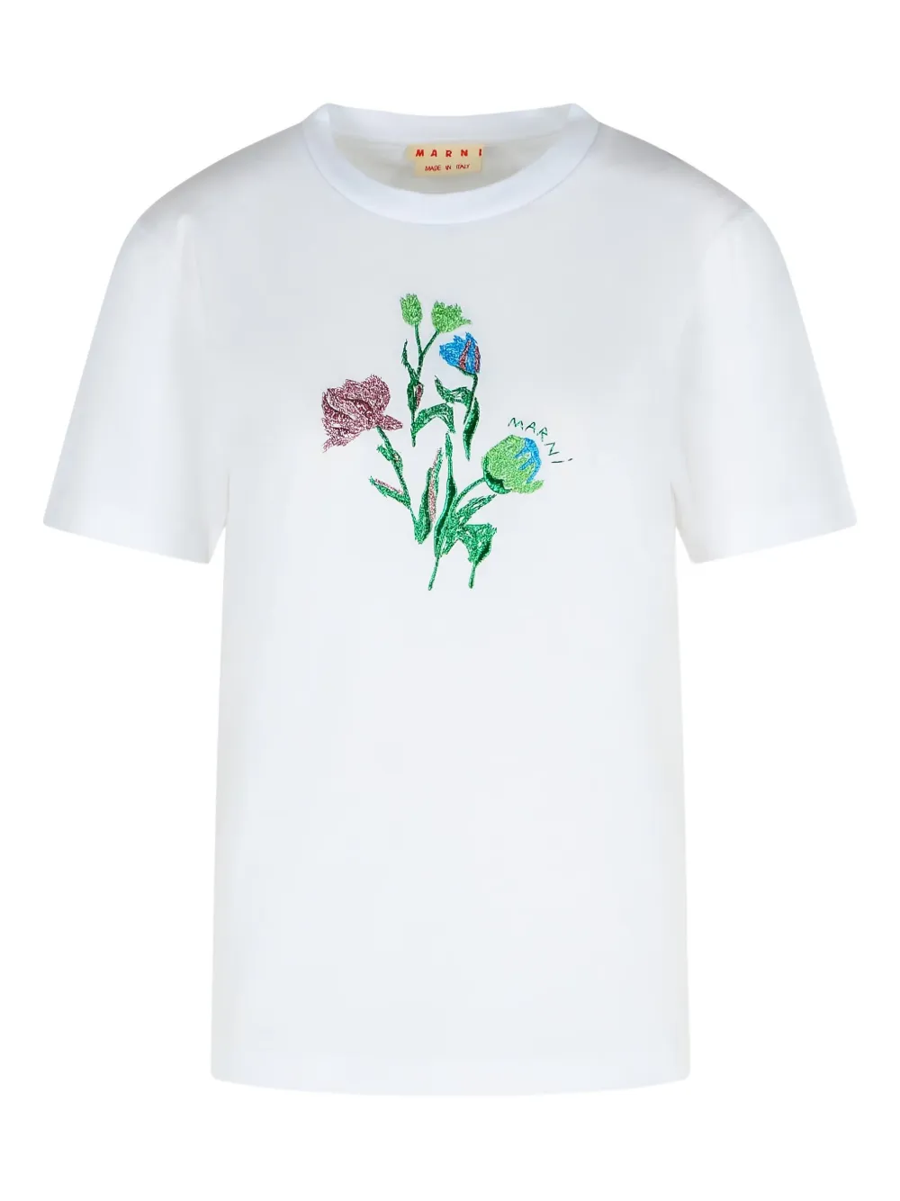 Marni floral-embroidered crewneck T-shirt - ホワイト Marni floral-embroidered crewneck T-shirt - ホワイト