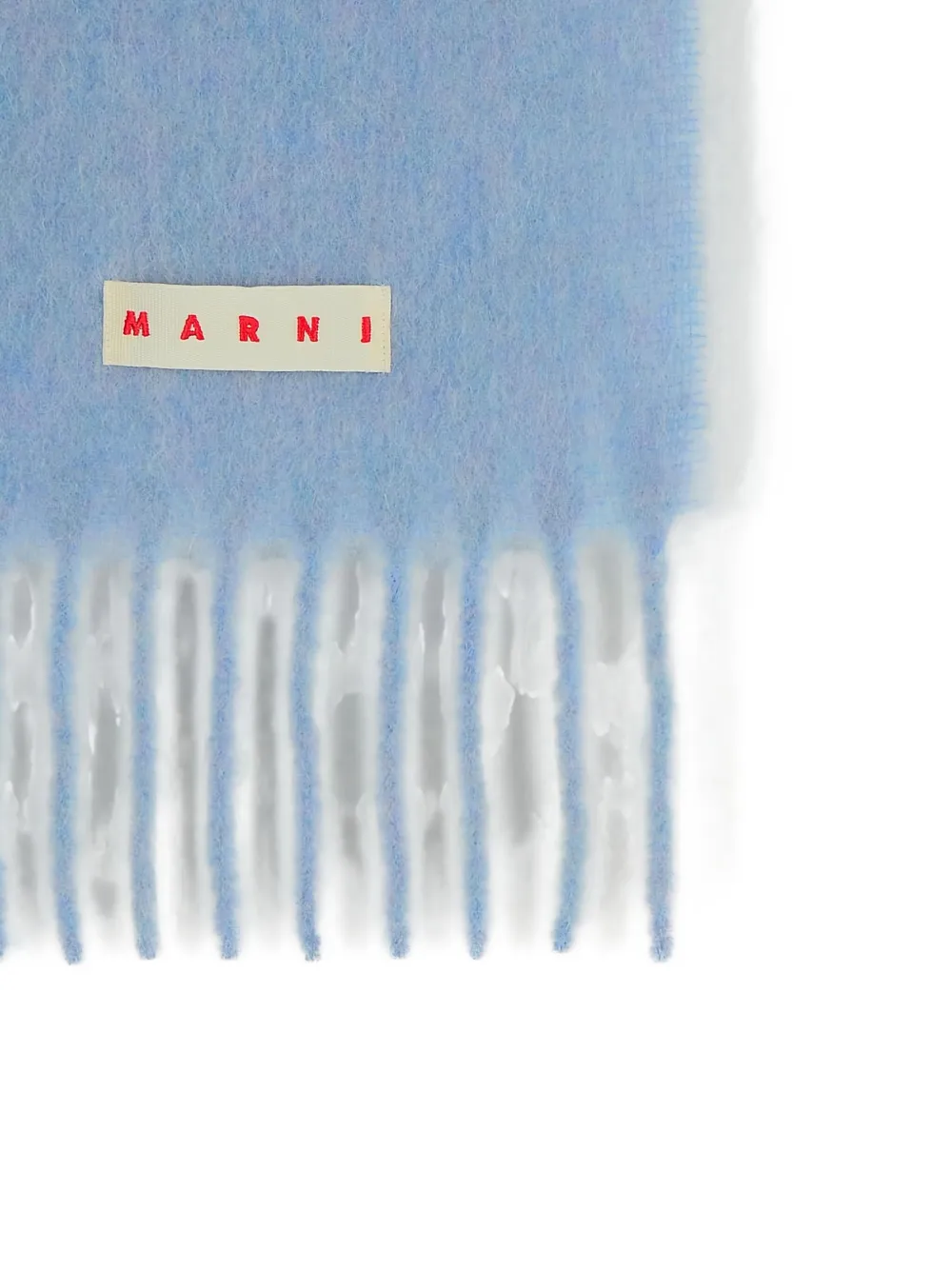 Marni Logo-patch Fringed-edges Scarf In Blue