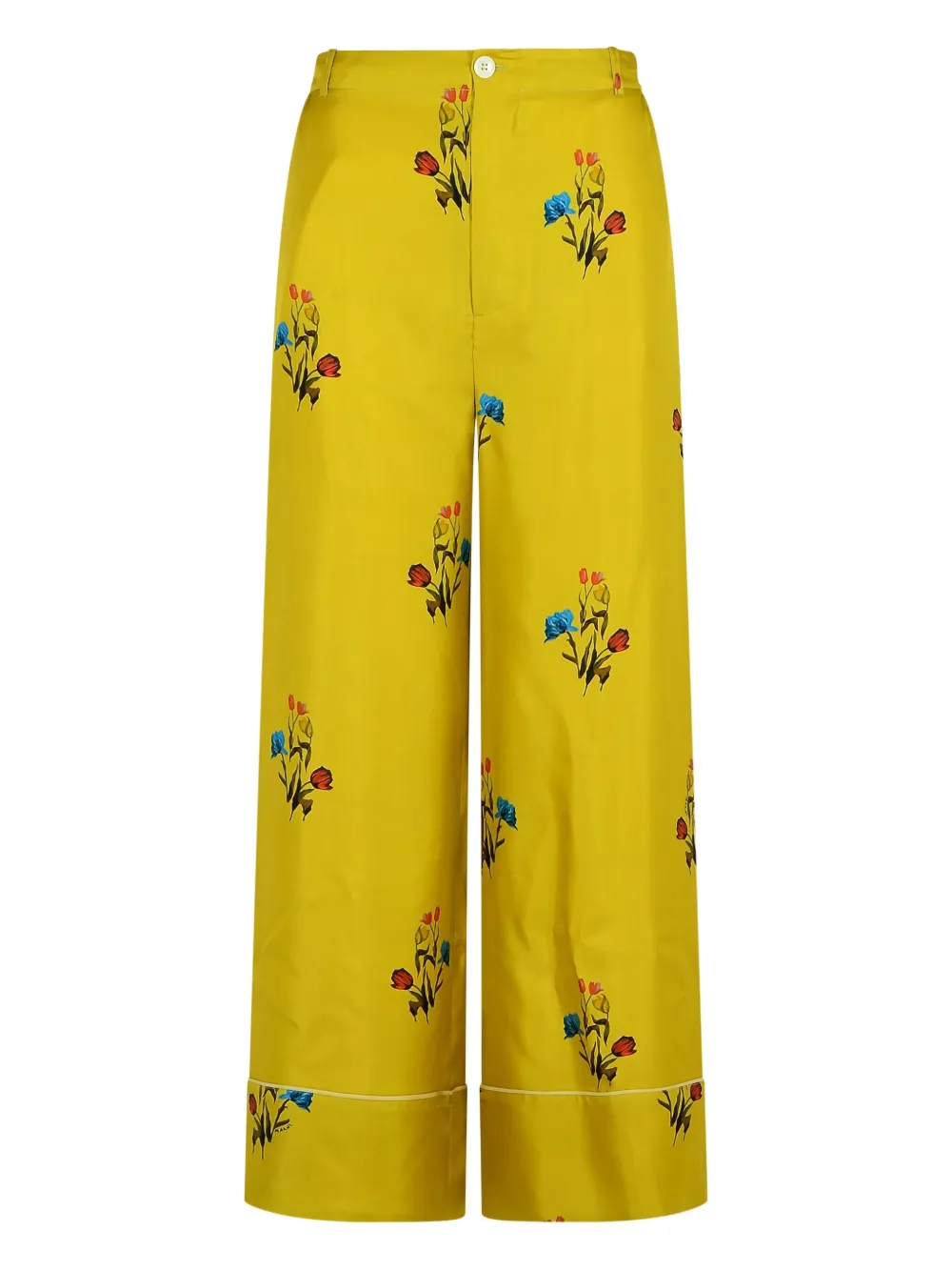 Marni floral-print elastic-waistband straight trousers - イエロー Marni floral-print elastic-waistband straight trousers - イエロー