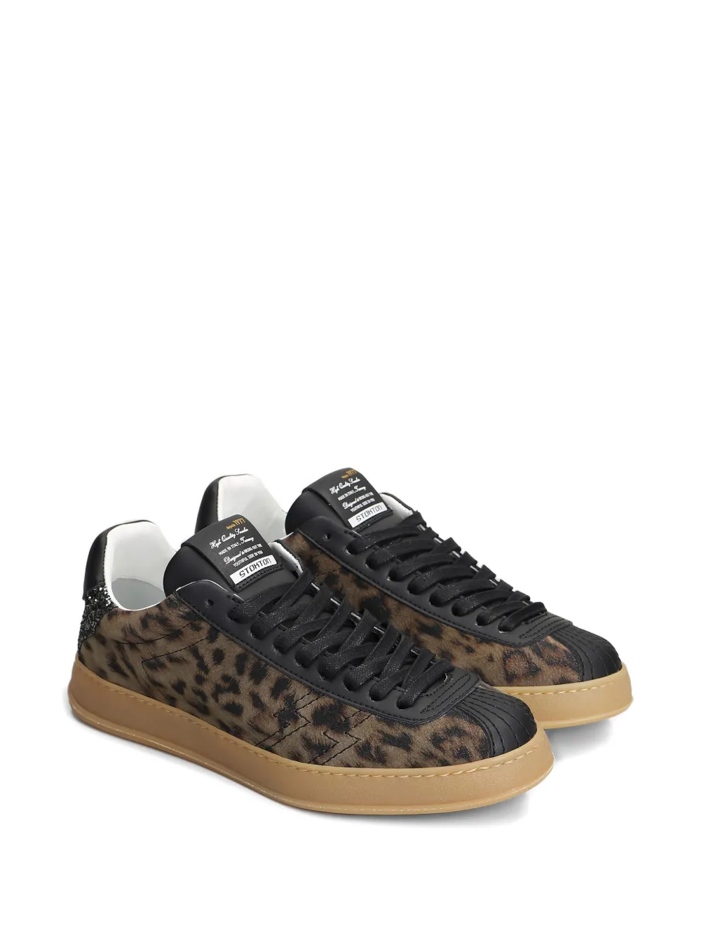 Stkn Sneakers verfraaid met glitters en luipaardprint - Bruin
