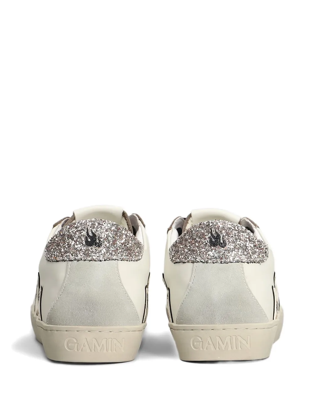Gamin flame-detail glitter-embellished sneakers Neutrals