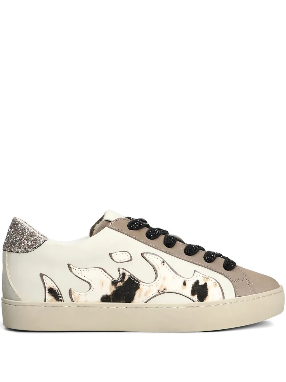 Gamin flame-detail glitter-embellished sneakers Neutrals