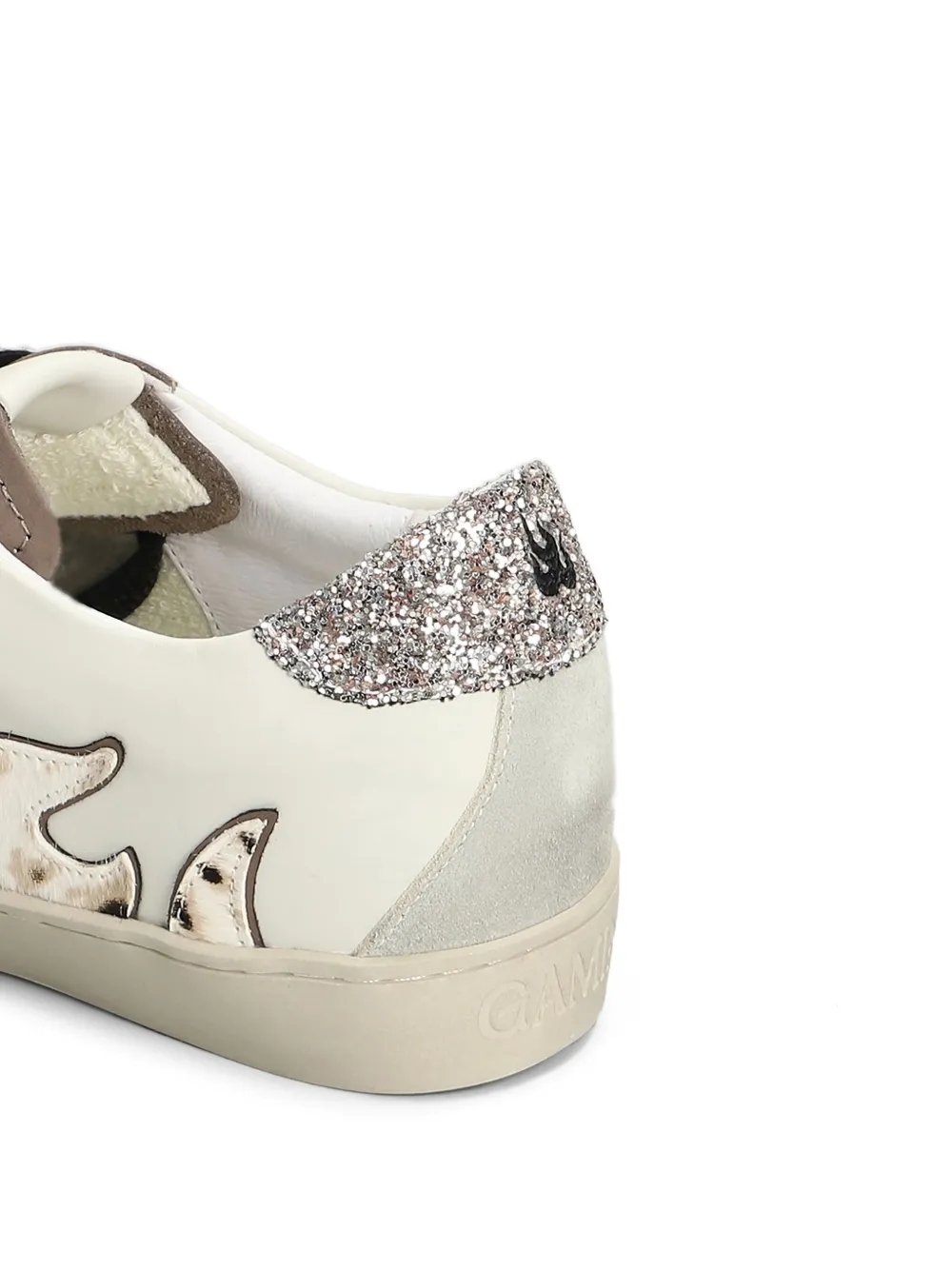 Gamin flame-detail glitter-embellished sneakers Neutrals