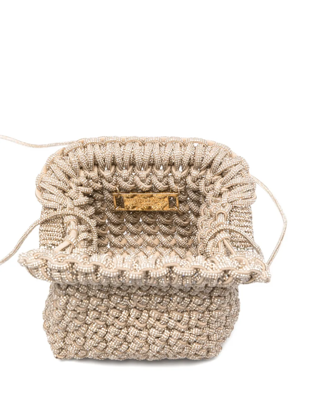 Hibourama Mini Rock Embellished-woven Cutch Bag In Gold