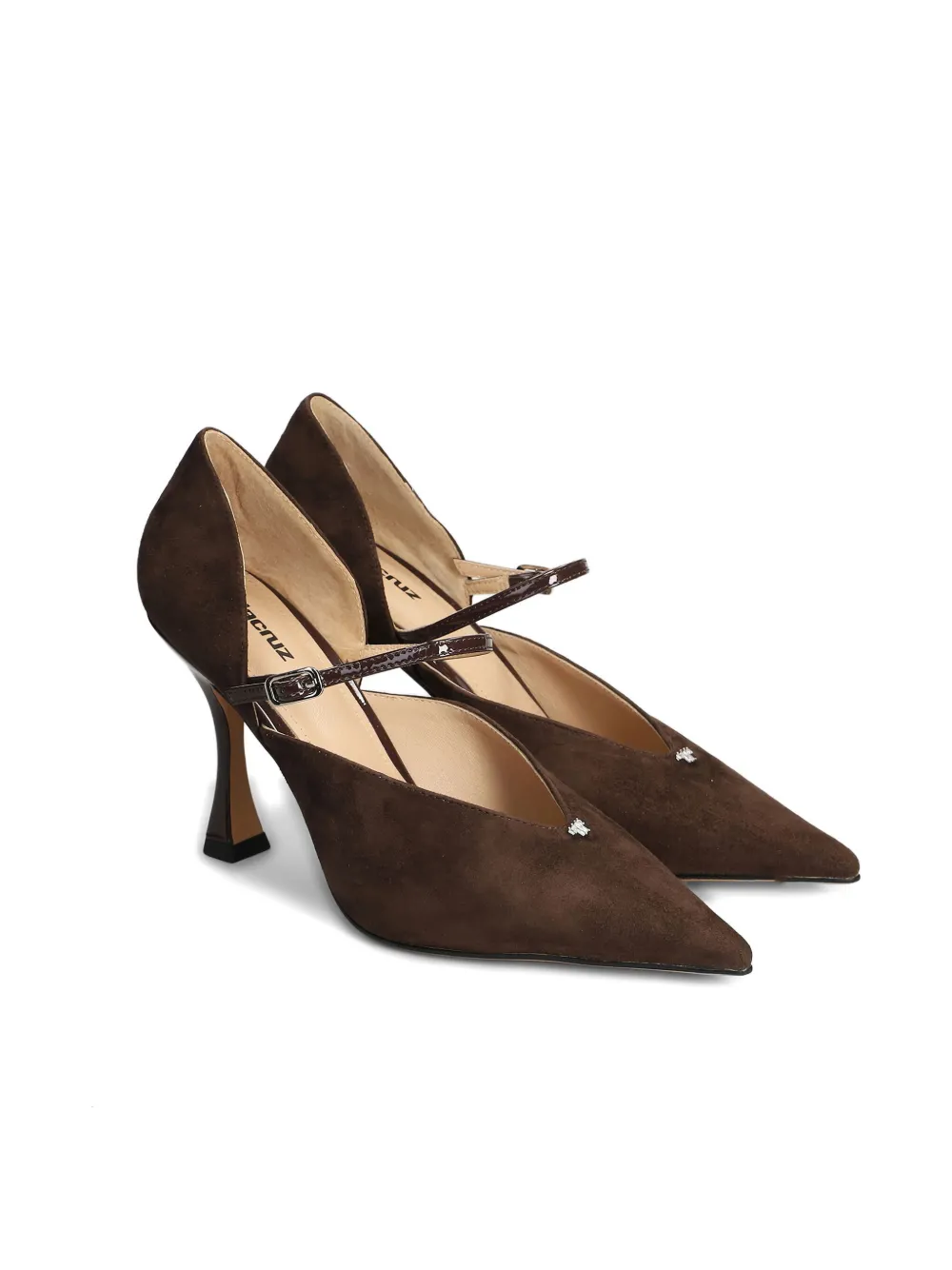 Lola Cruz Suède pumps met enkelbandje Bruin