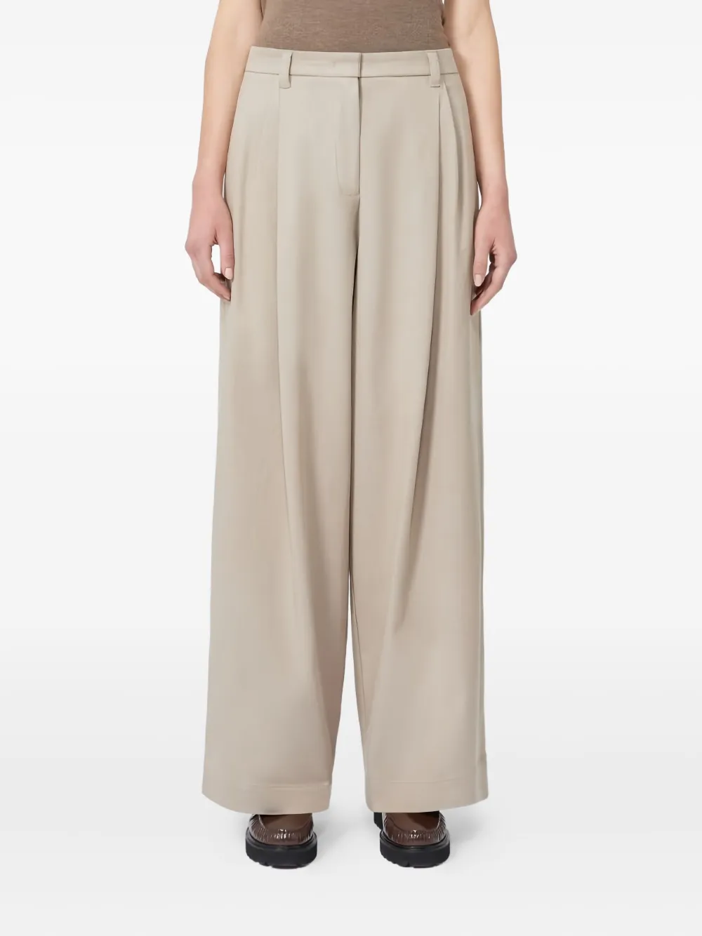 'S Max Mara Plooibroek met wijde pijpen Beige