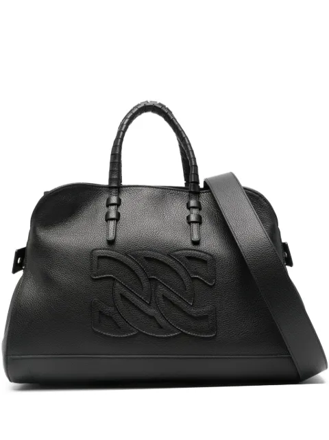 Casadei embossed-logo leather tote bag