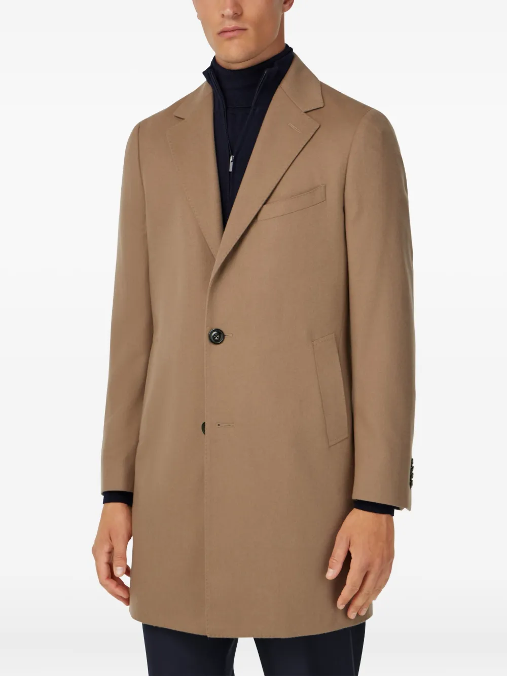 Boggi Milano Kasjmier mantel met enkele rij knopen Beige