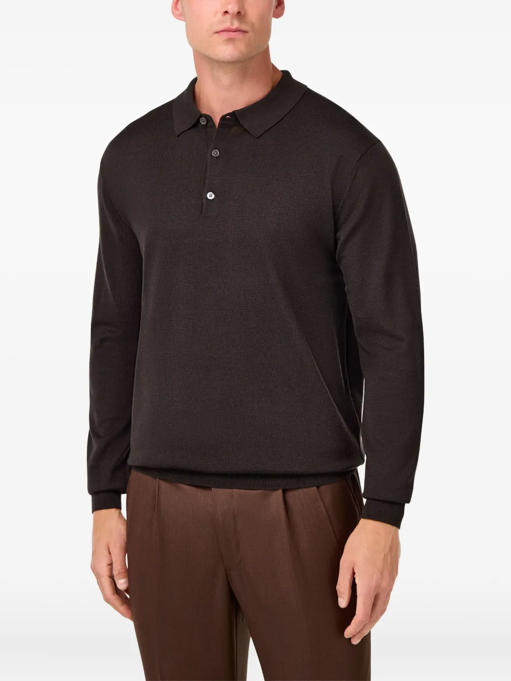 Boggi Milano Poloshirt met lange mouwen Bruin